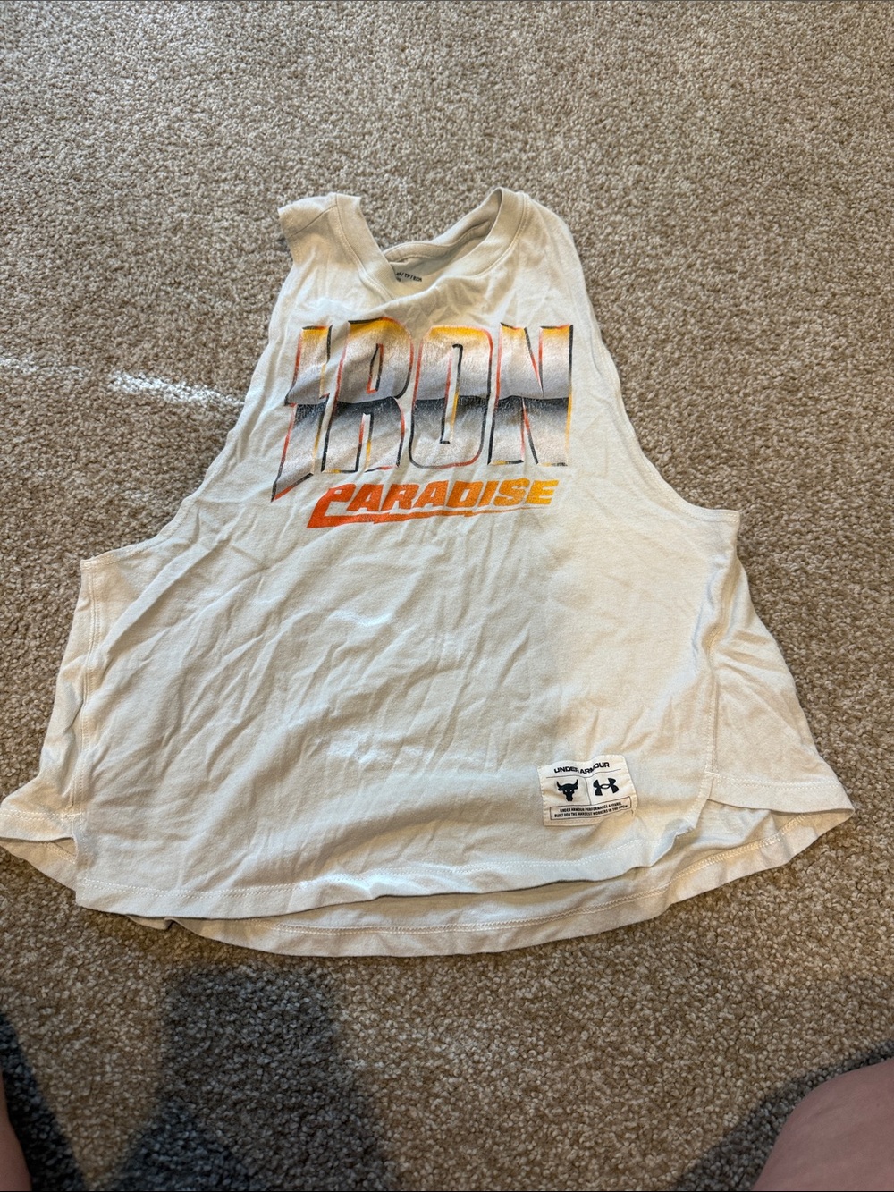 Under Armour White Muscle Tank with Gradient IRON and Orange PARADISE